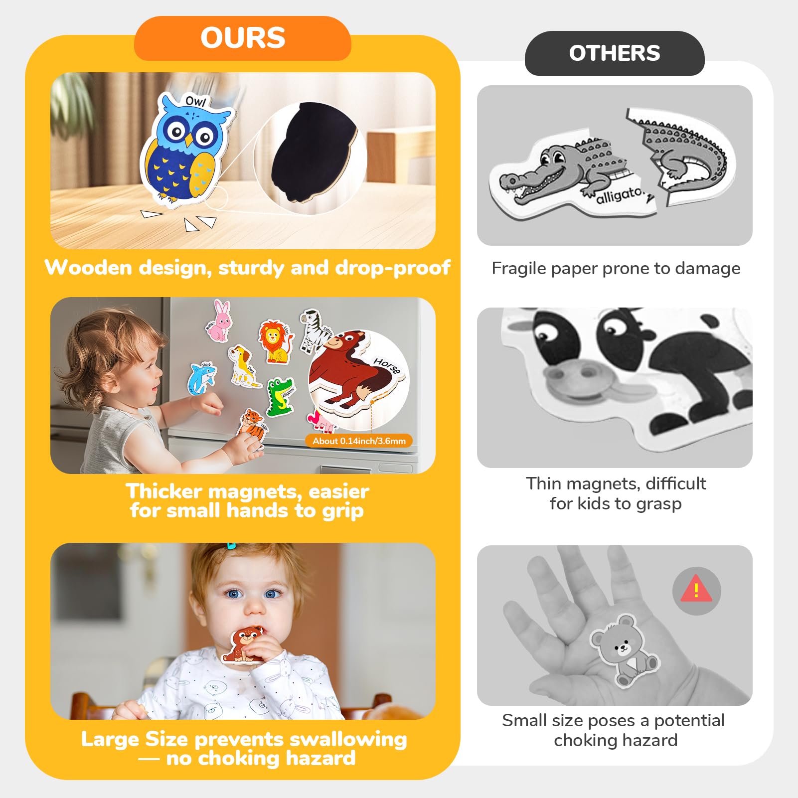 JoyCat alphabet magnets provide tactile grip for little hands and fine motor practice.