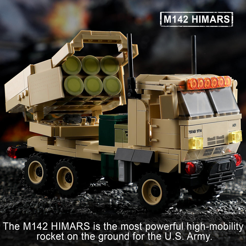 JOYCOLI HIMARS cab doors open and rocket pad tilt for interactive assembly.
