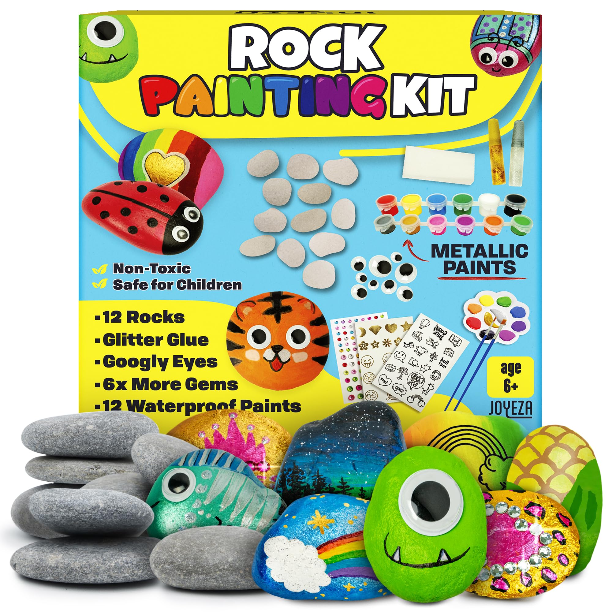 JOYEZA rock paint kit deluxe contents for creative projects.