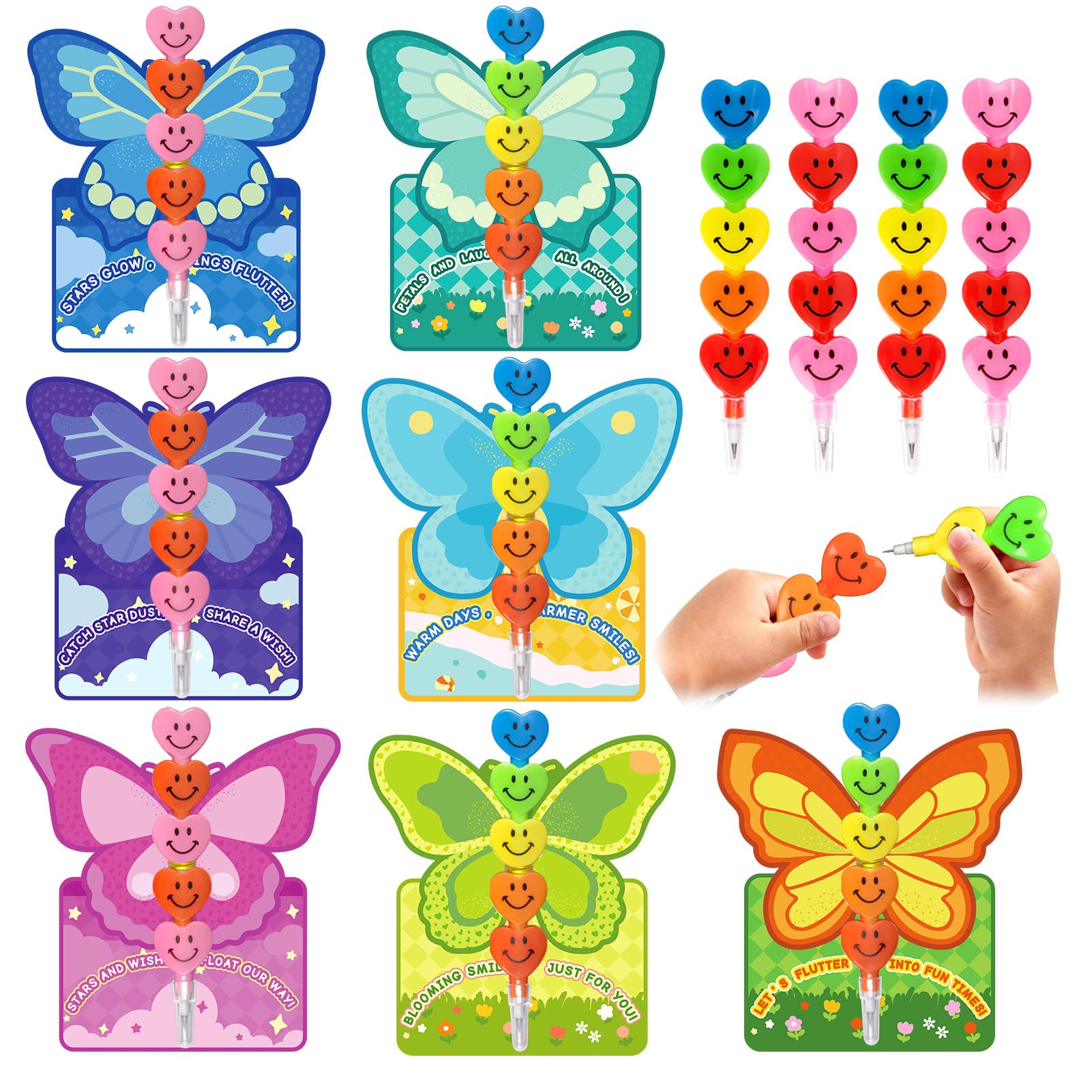 JoyFiesta valentine cards with stacking pencils for classroom exchanges.