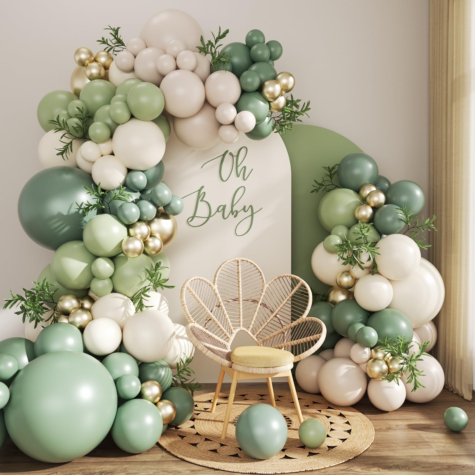 JOYFLOAT Sage Green Balloon Arch Kit 132pc for elegant weddings and parties