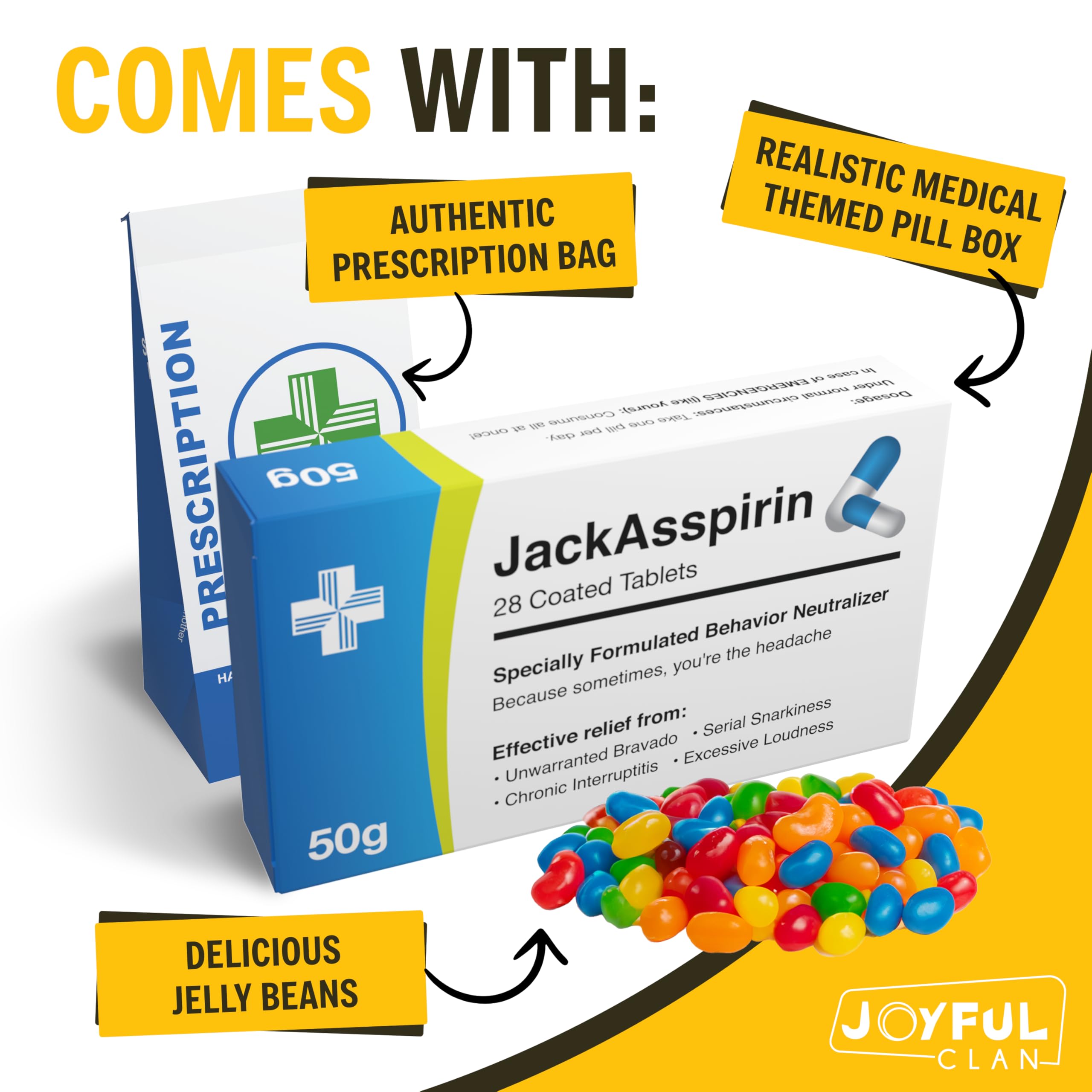 Joyful Clan prescription bag replica enhances the prank's believable, humorous reveal.