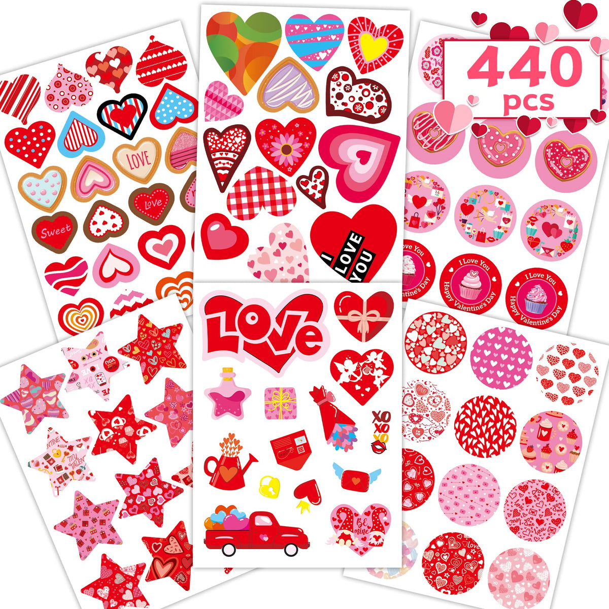 Joyful Start Valentines stickers 440PCS for gift wrapping and DIY crafts
