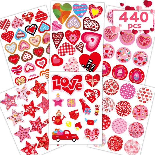 Joyful Start Valentines stickers 440PCS for gift wrapping and DIY crafts