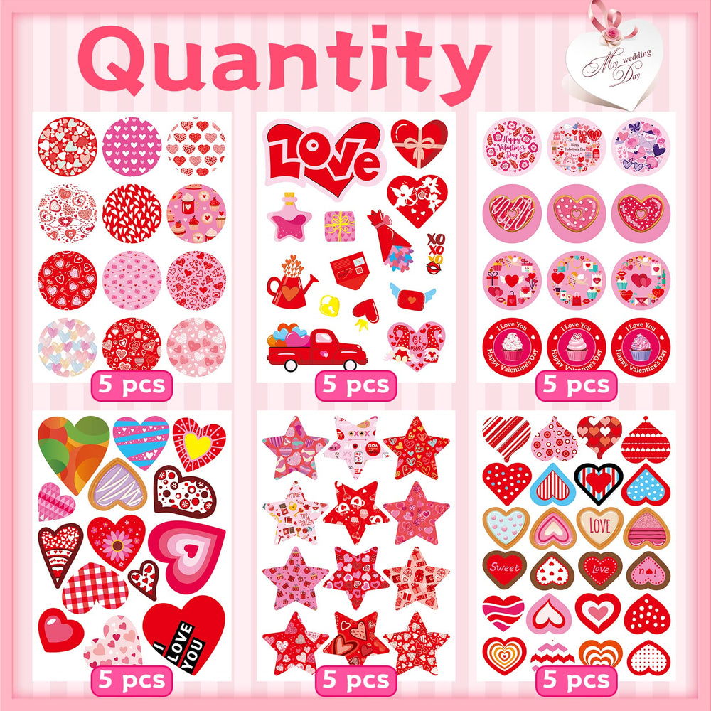 Joyful Start valentines stickers on envelopes, cards, and gifts