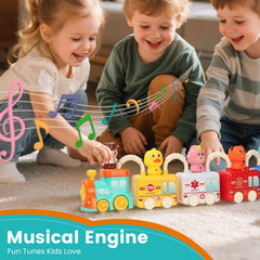 Joyful Xinghai Farm Train bright engine button plays cheerful music.