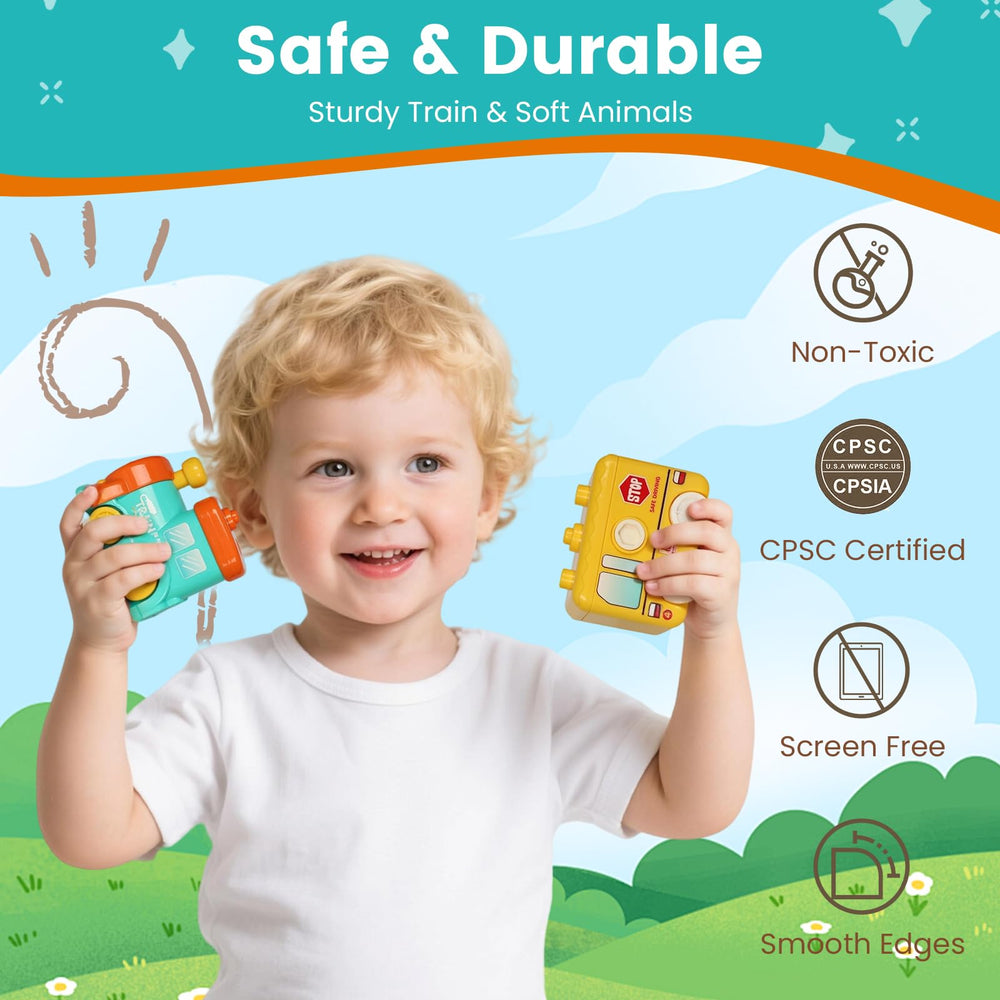 Joyful Xinghai Farm Train durable BPA-free plastic for long-lasting use.