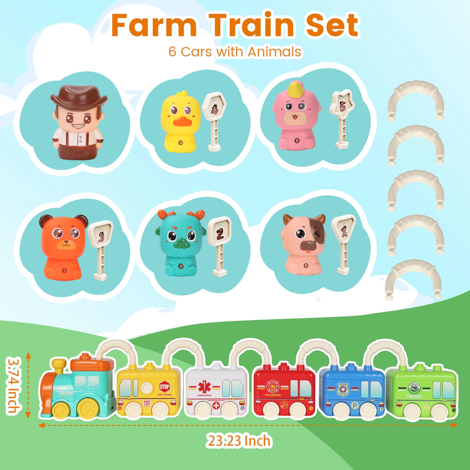 Joyful Xinghai Farm Train rubber animals inside for safe handling.