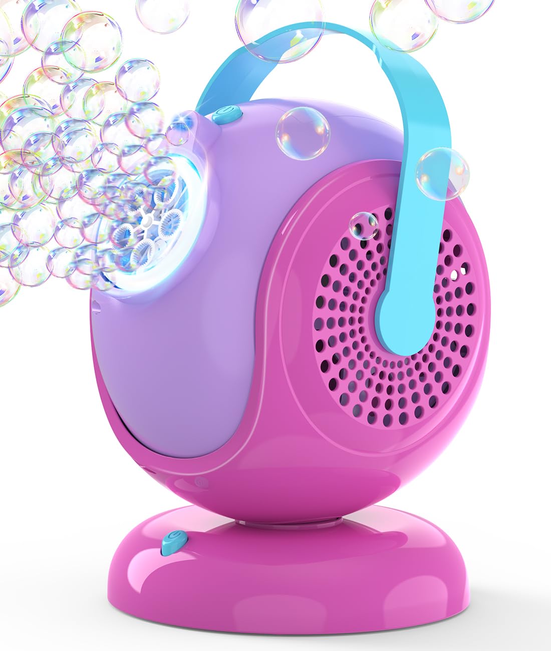 Joyfuture bubble machine with 360° rotation for wide-area coverage.
