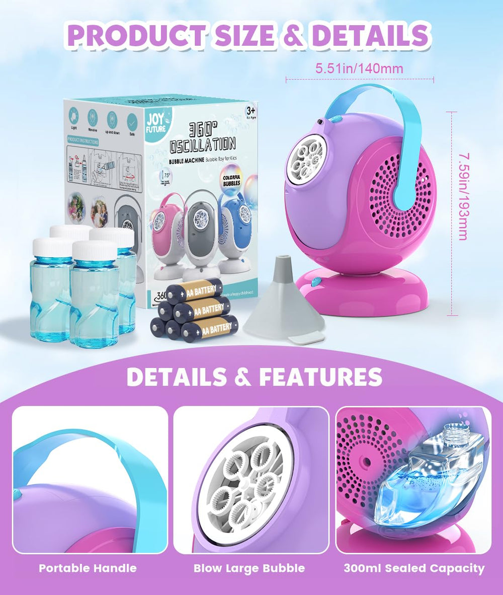 Joyfuture bubble machine box includes bottles and a funnel.