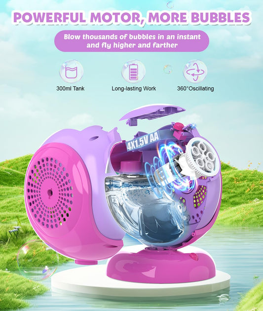 Joyfuture bubble machine glows with LED lights for magical outdoor evenings.