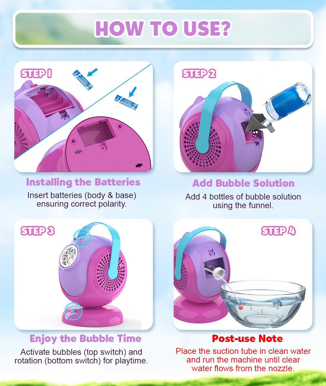 Joyfuture bubble machine uses durable ABS for safe play.