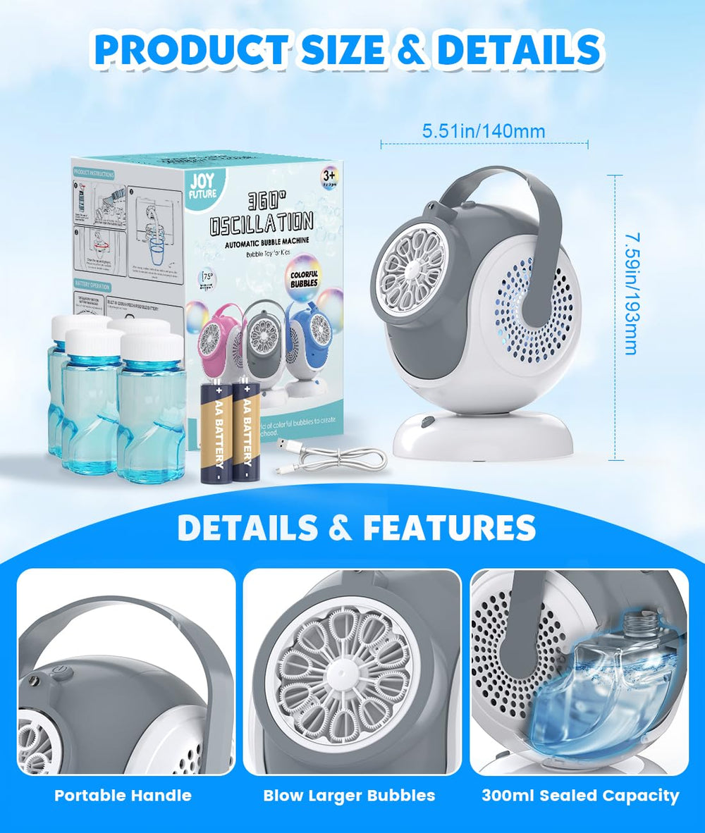 Joyfuture included accessories bundle with bubble solution and USB cable for quick setup
