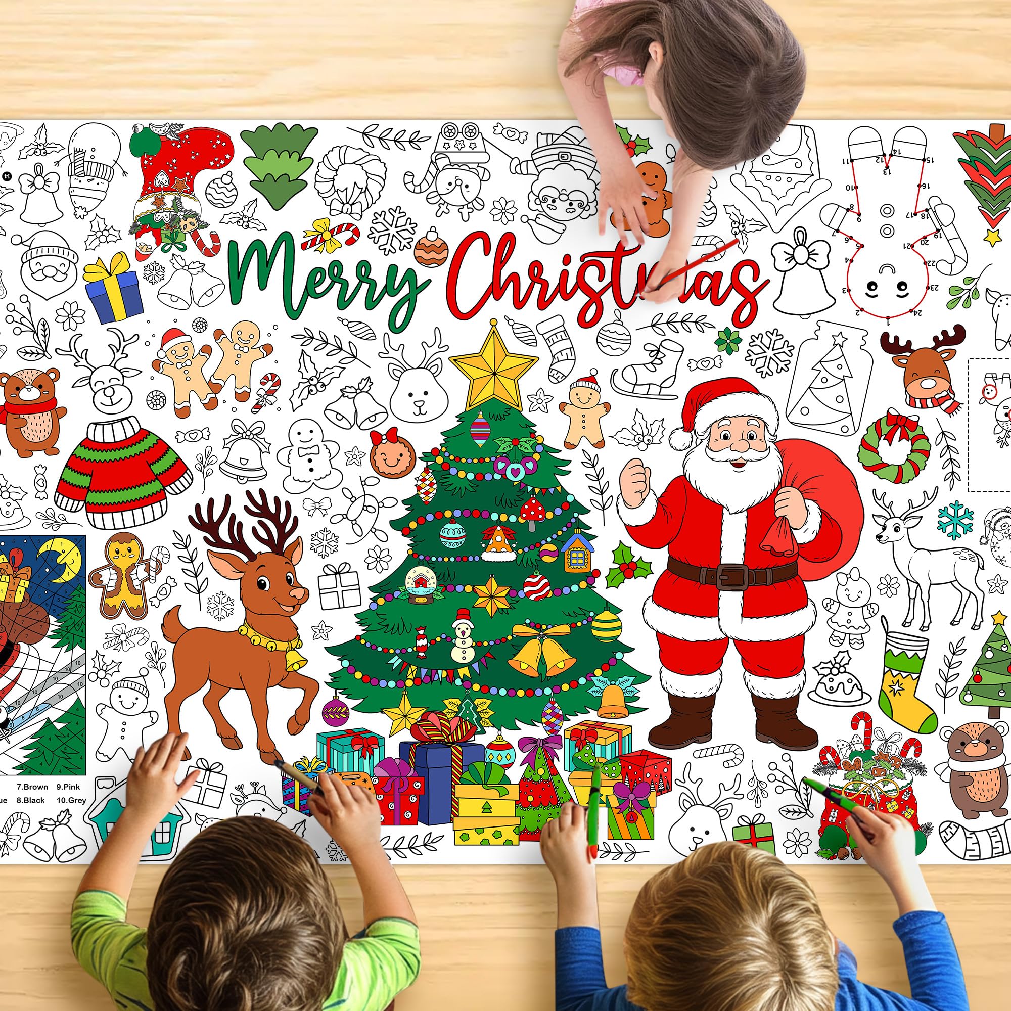 JOYGATHER Christmas tablecloth with Santa design for interactive holiday coloring
