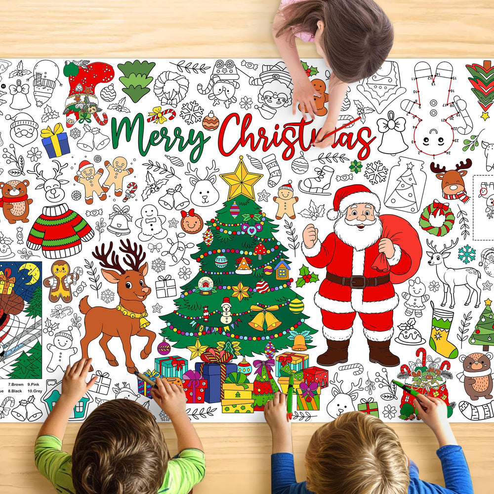 JOYGATHER Christmas tablecloth with Santa design for interactive holiday coloring