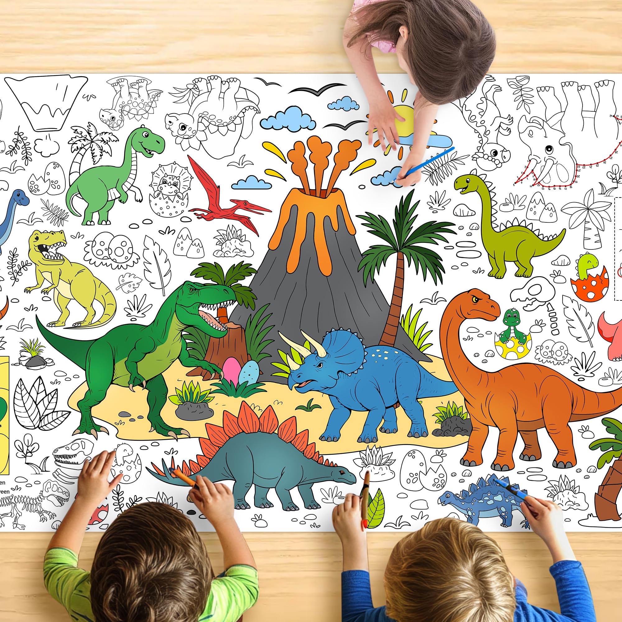 JOYGATHER dinosaur coloring tablecloth giant 30x72 for group coloring sessions.