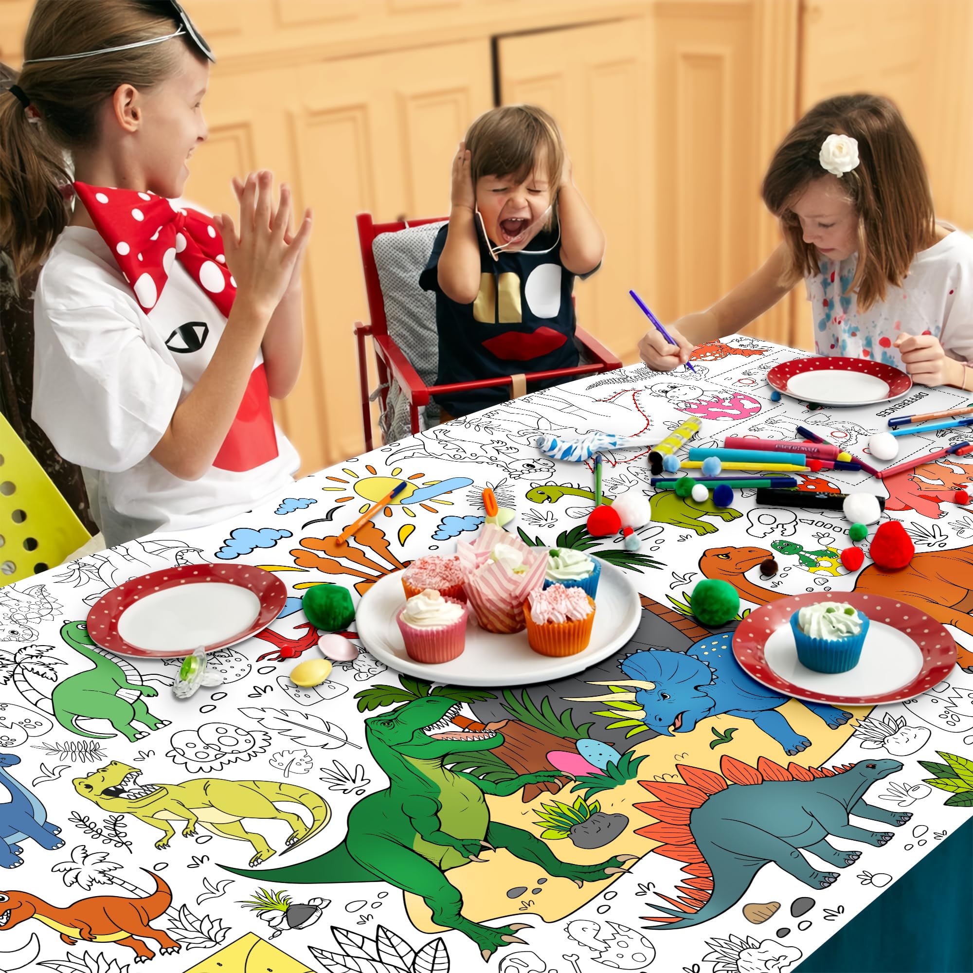 JOYGATHER dinosaur illustrations wall decor suitable as party backdrop and decor.
