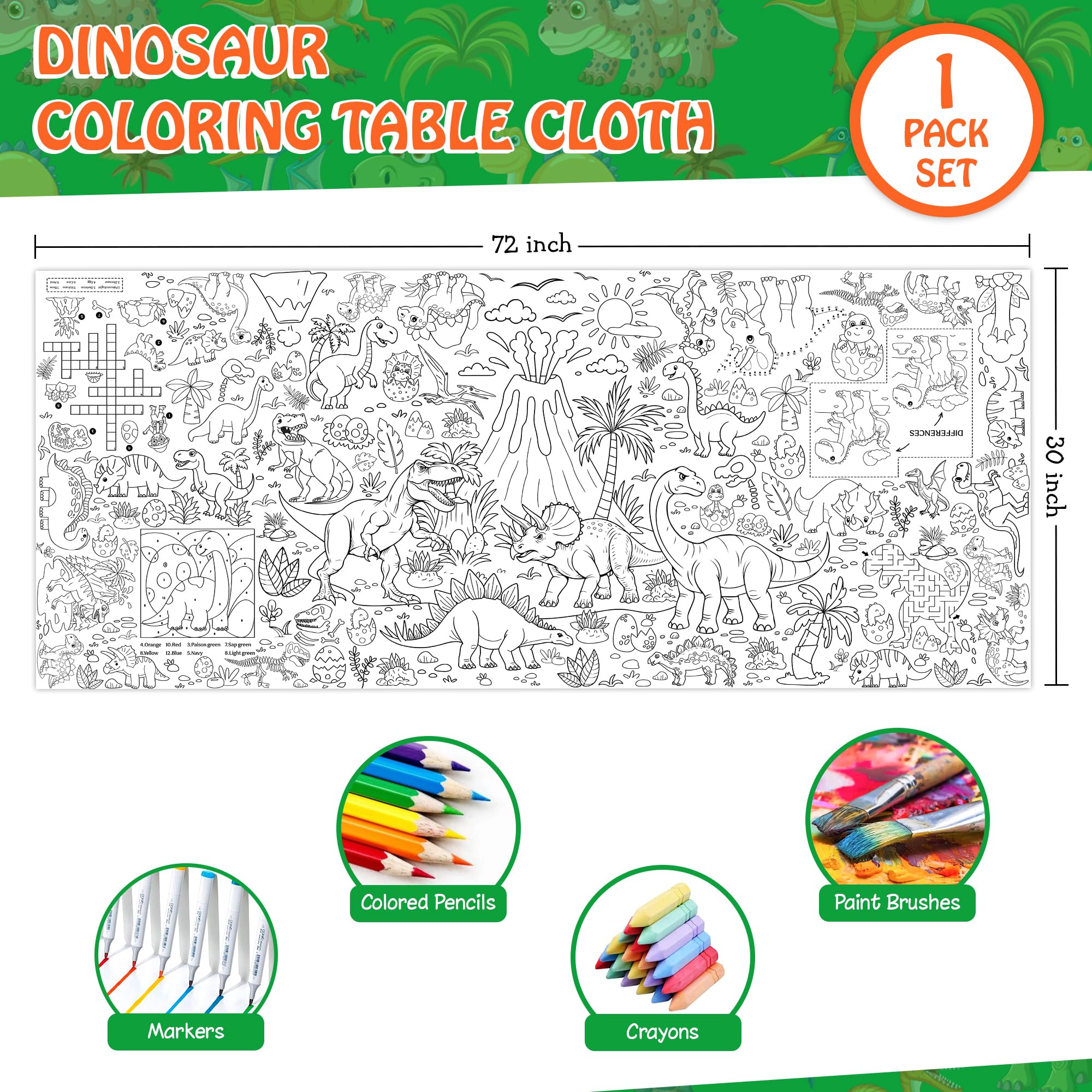 JOYGATHER dinosaur pattern close-up shows playful details for kids coloring.