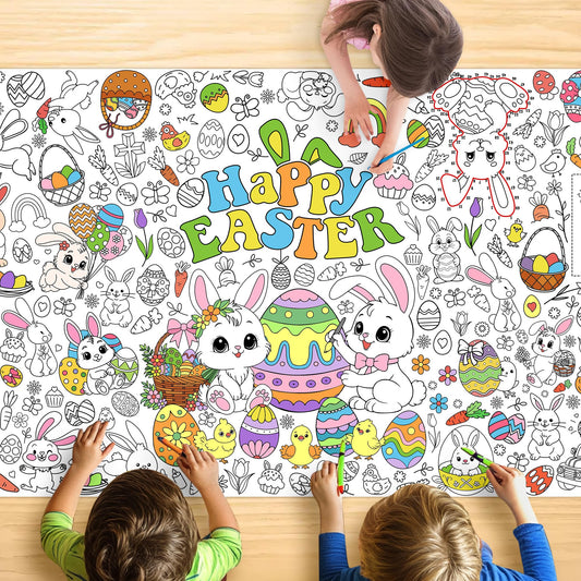 JOYGATHER Easter coloring tablecloth with bunny graphics for kids' coloring sessions.