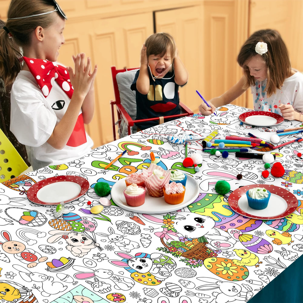 JOYGATHER Easter coloring tablecloth waterproof material resists bleed during markers.