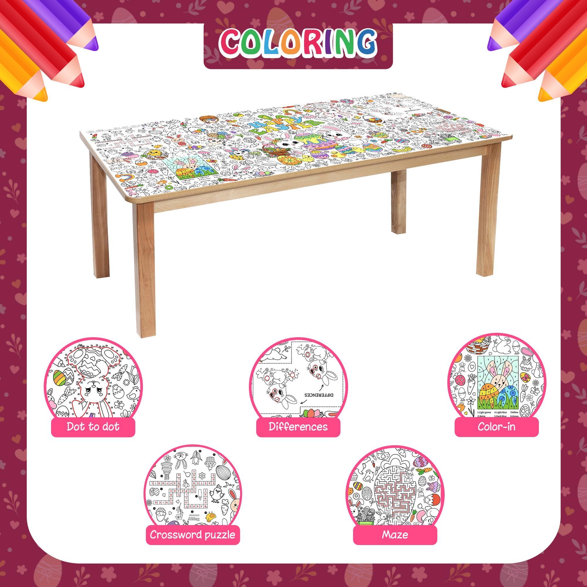 JOYGATHER Easter coloring tablecloth flowers design suitable as wall or table decor.