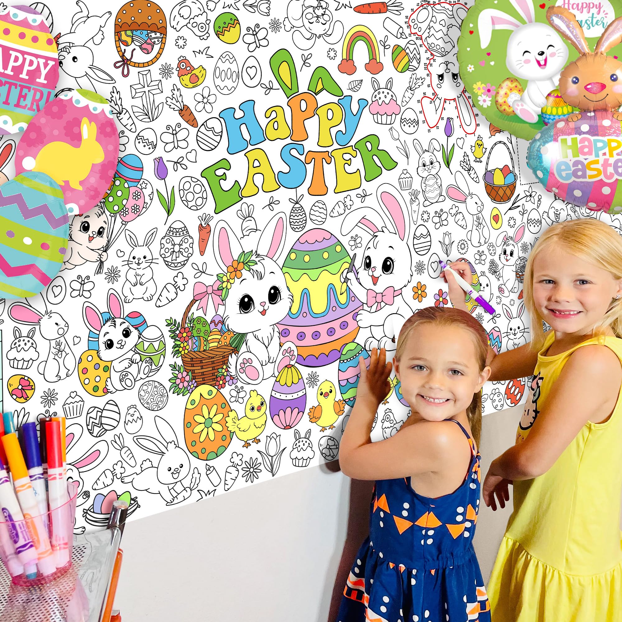 JOYGATHER Easter coloring tablecloth giant poster for kids’ party games.