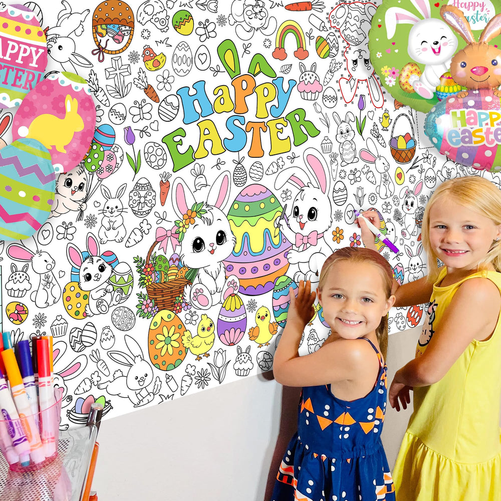JOYGATHER Easter coloring tablecloth giant poster for kids’ party games.