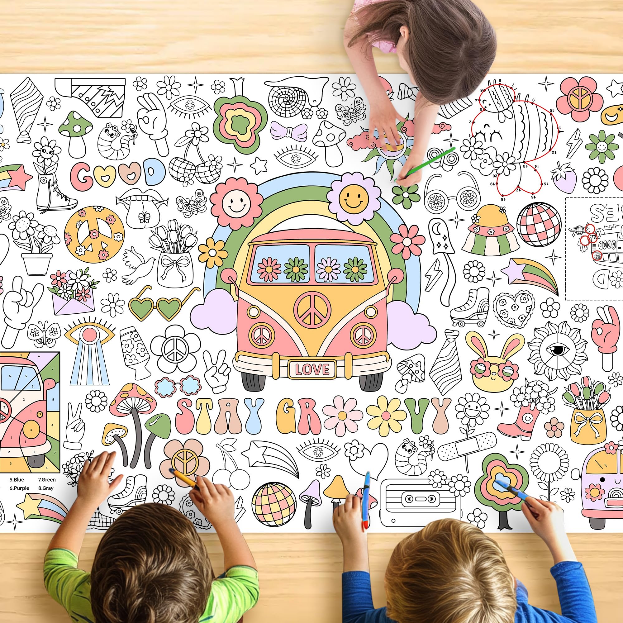 JOYGATHER groovy coloring tablecloth with peace signs ideal for group art at parties