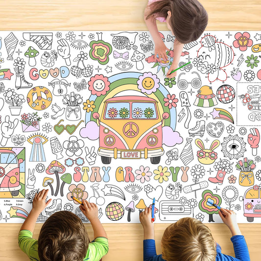 JOYGATHER groovy coloring tablecloth with peace signs ideal for group art at parties