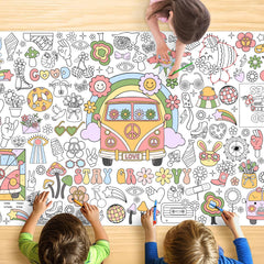 JOYGATHER groovy coloring tablecloth with peace signs ideal for group art at parties