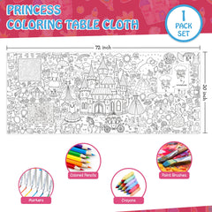 JOYGATHER Princess tablecloth shows crowns and fairy tale icons for imaginative play.