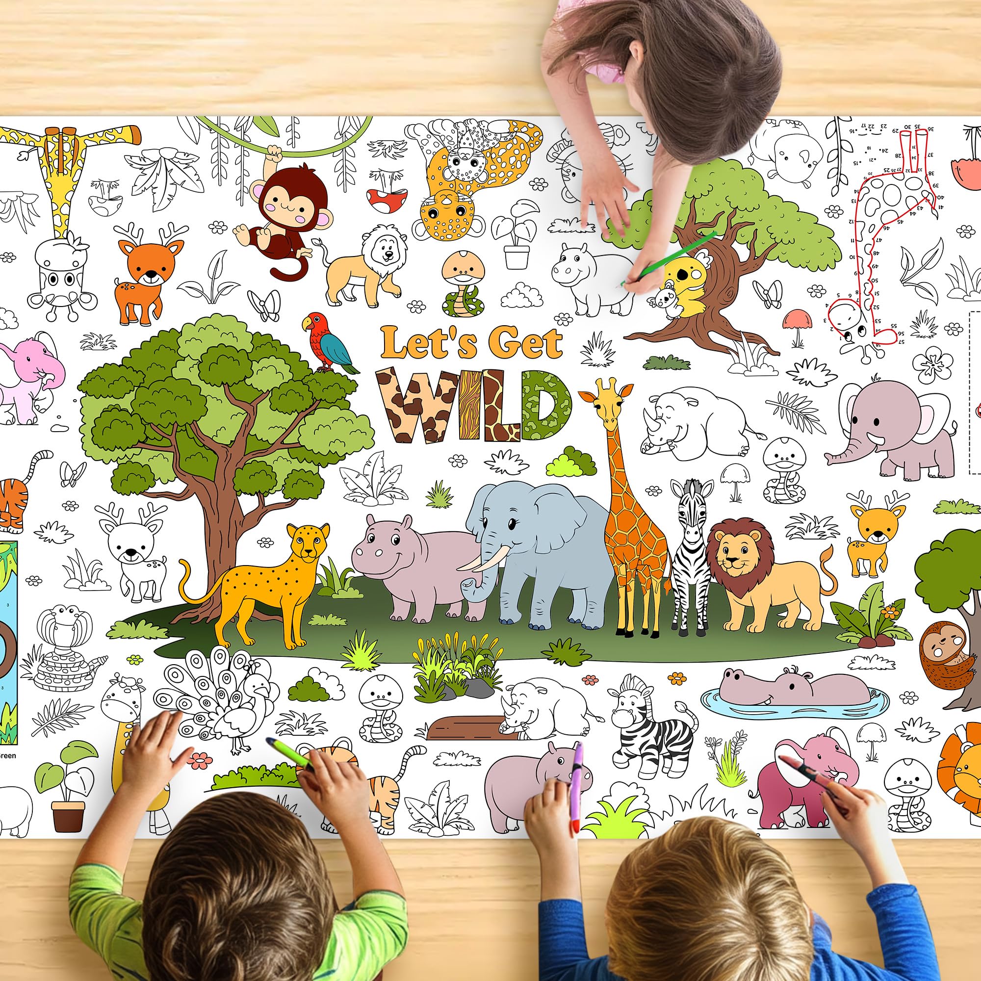 JOYGATHER Wild coloring tablecloth with animals design for kids' table games and creativity