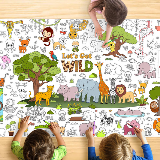 JOYGATHER Wild coloring tablecloth with animals design for kids' table games and creativity