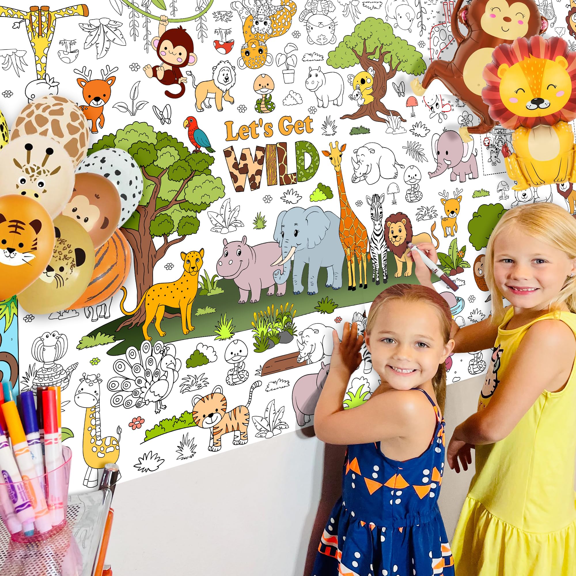 JOYGATHER jumbo tablecloth setup for kids' party, creates interactive coloring space