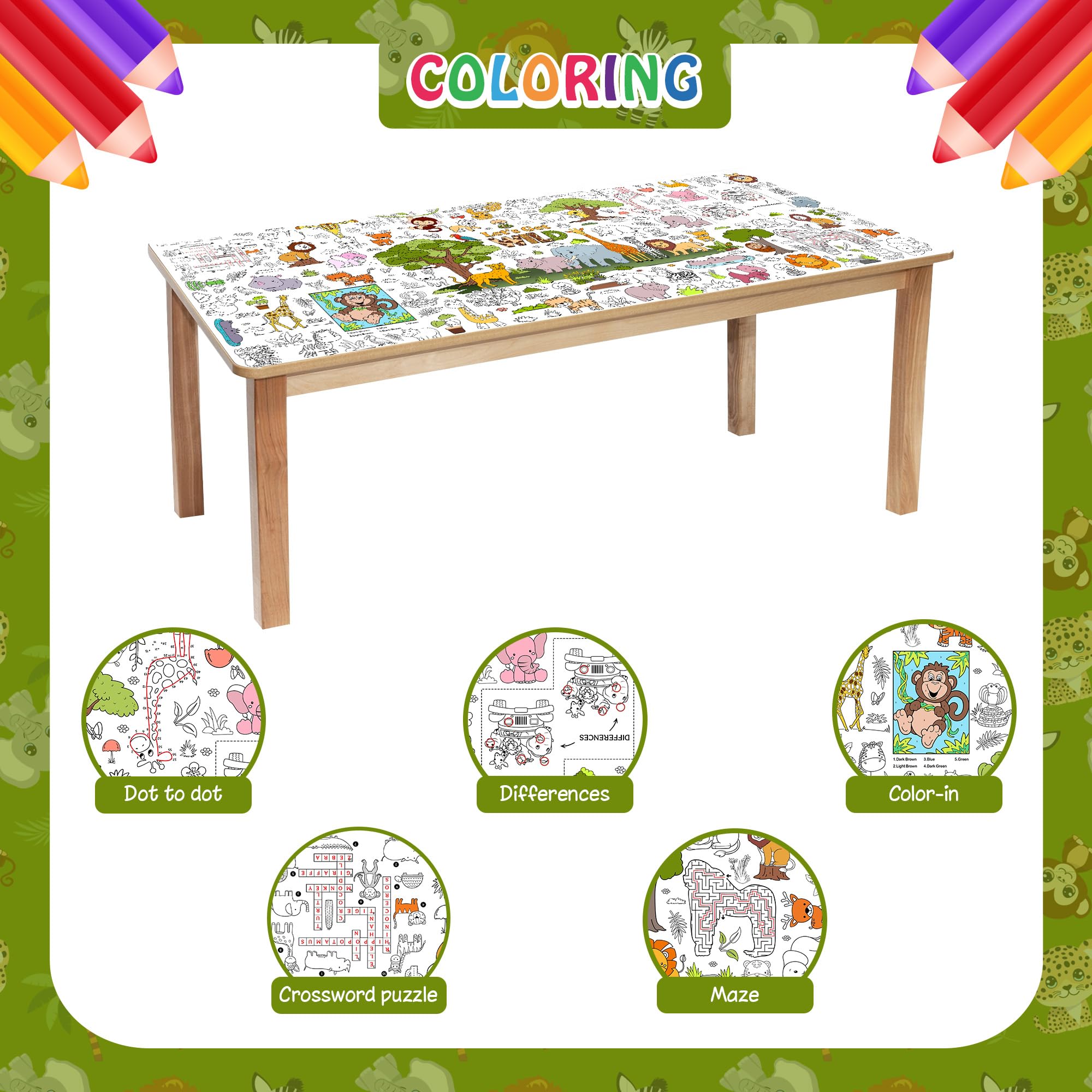 JOYGATHER tablecloth displaying safari scenes, great for group coloring at parties
