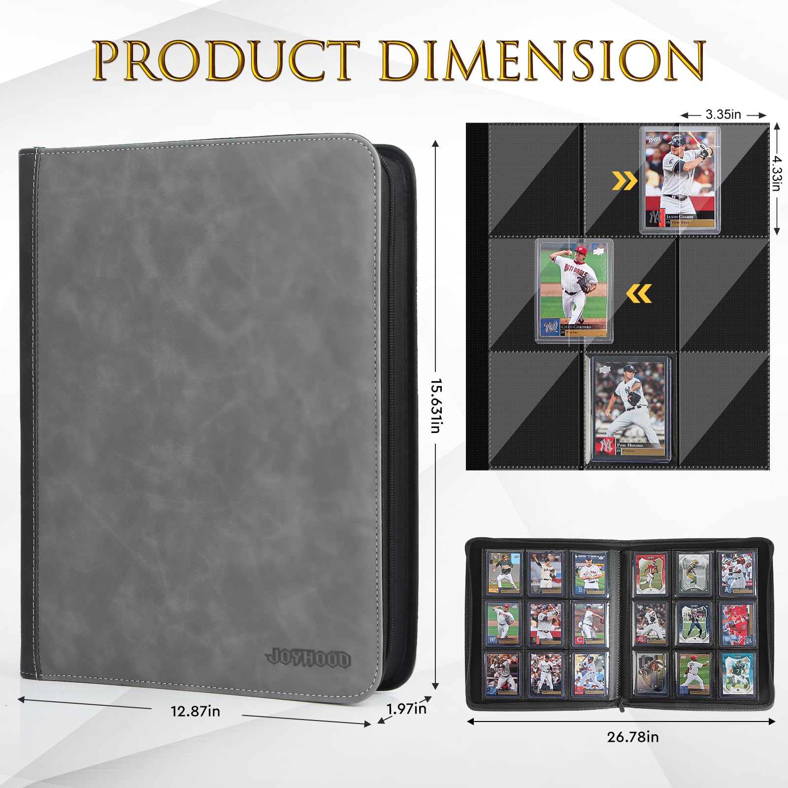 JoyHood binder side view highlighting durable waterproof exterior and double-sided storage