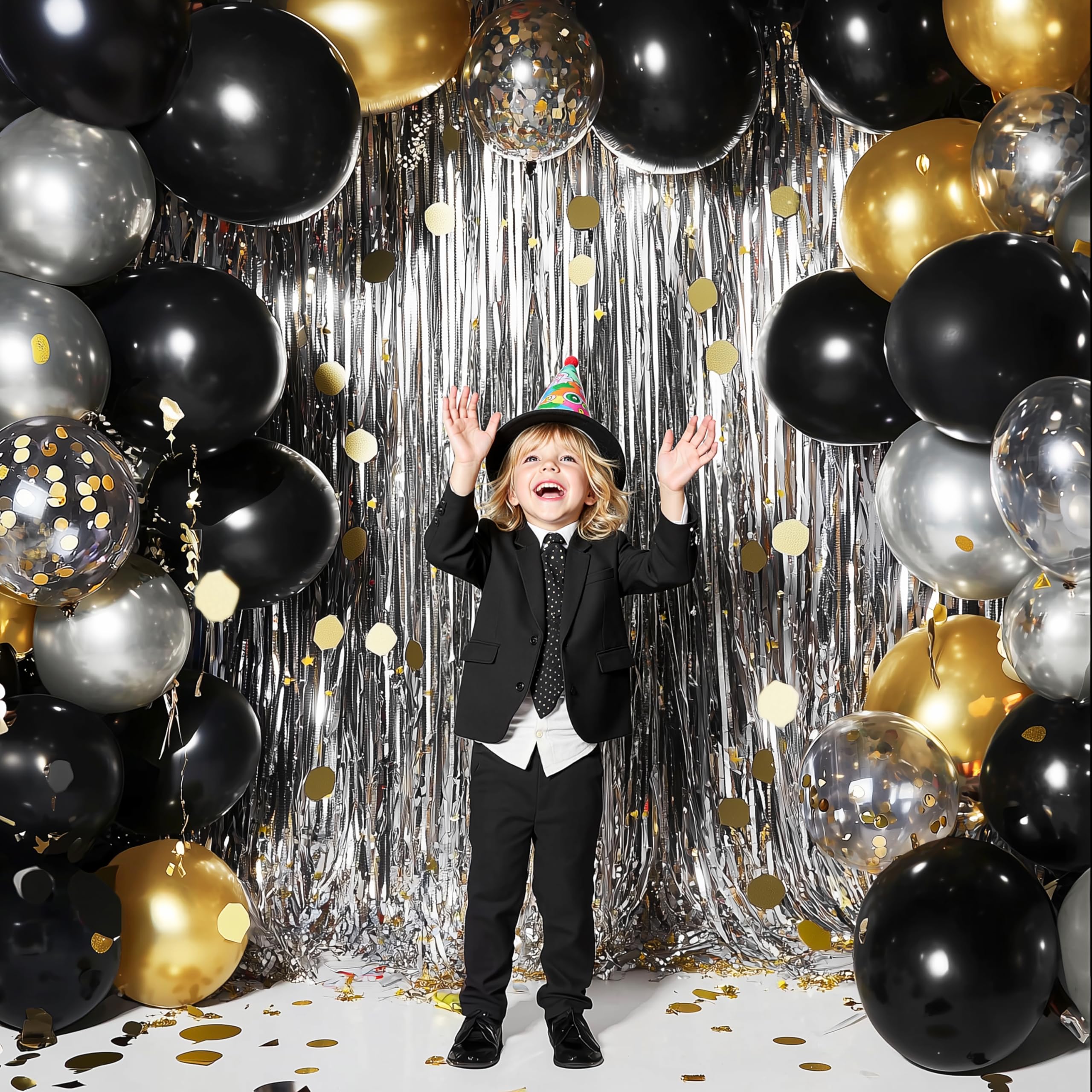 JOYIN 10-inch black balloons with gold confetti for festive detail