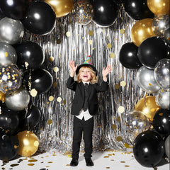 JOYIN 10-inch black balloons with gold confetti for festive detail