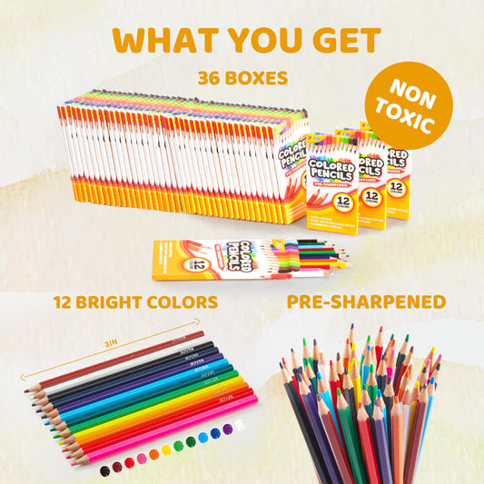 JOYIN twelve-color palette pencils swatches show vibrant hues for imaginative artwork.