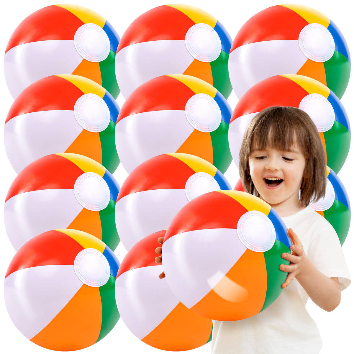 JOYIN 12-pack 16-inch rainbow inflatable beach balls for vibrant pool party fun