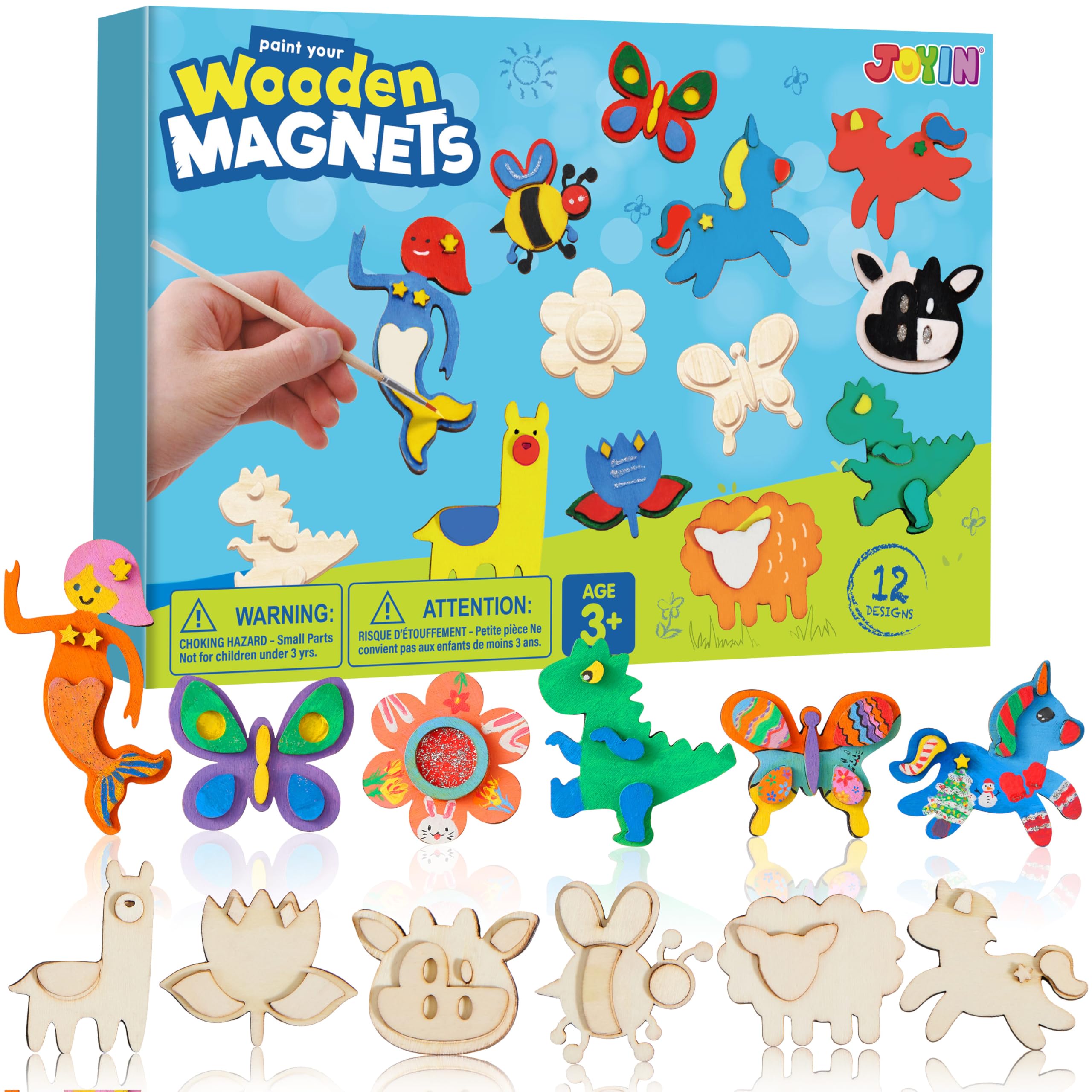 JOYIN 12 wooden magnets kit; colorful magnets ready for creative painting