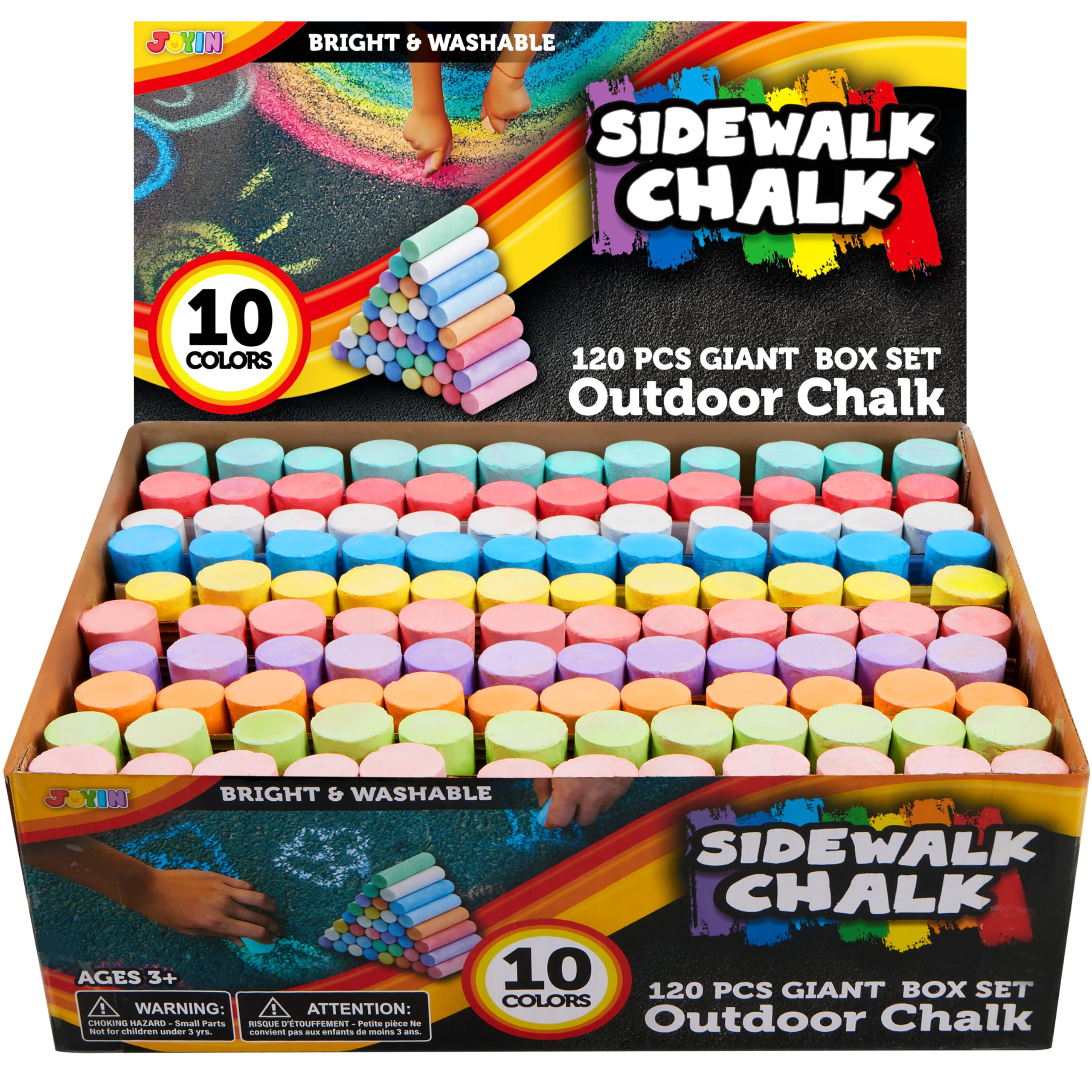 JOYIN 120-pcs sidewalk chalk set with vibrant, washable outdoor art.