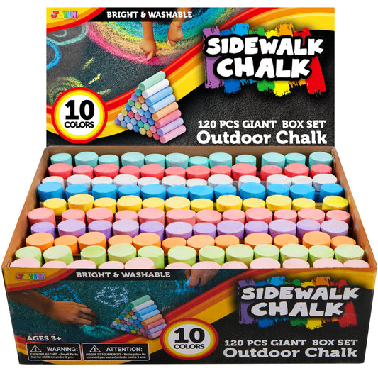 JOYIN 120-pcs sidewalk chalk set with vibrant, washable outdoor art.