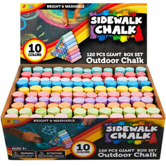 JOYIN 120-pcs sidewalk chalk set with vibrant, washable outdoor art.