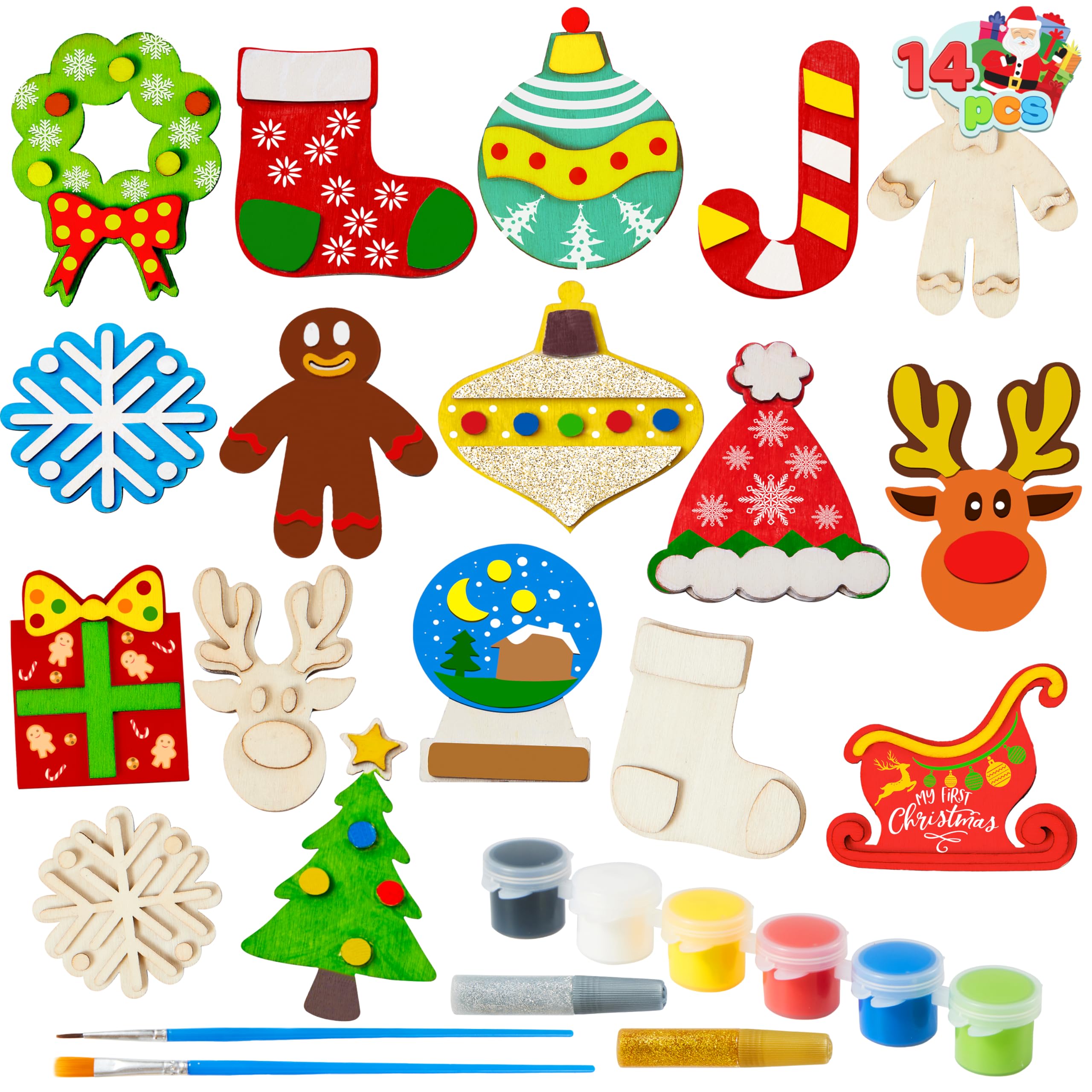 JOYIN 14 Christmas wooden magnets set for creative holiday crafts and kid-friendly decoration.