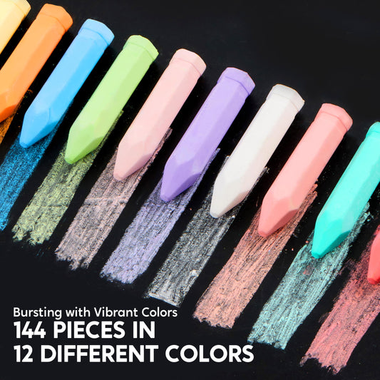 JOYIN 144-piece chalk pack ready for classroom and outdoor doodles.