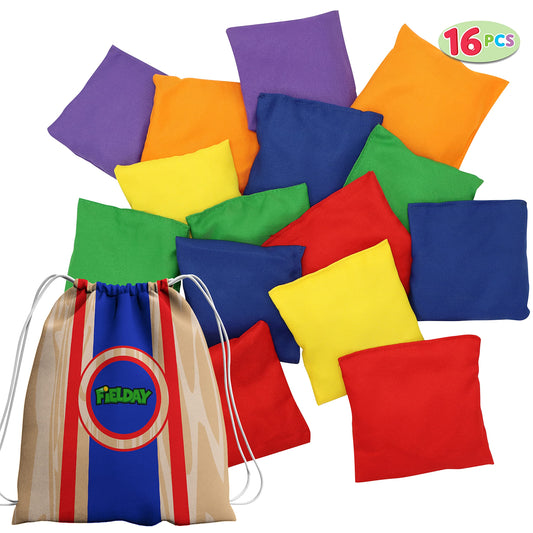 JOYIN 16-cornhole bean bags set for family games and backyard play.