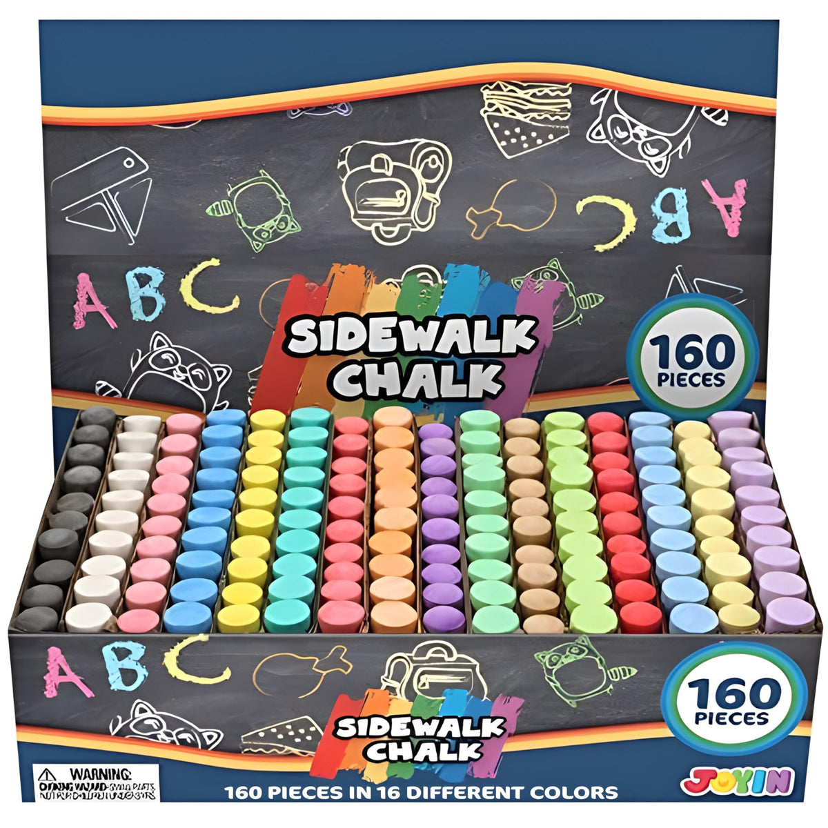 JOYIN 160-piece sidewalk chalks set, colorful array for outdoor art and play.