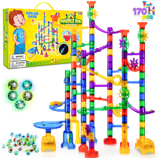 JOYIN 170pcs glowing marble run set with transparent tracks for immersive STEM play
