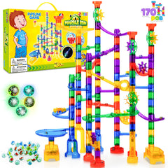JOYIN 170pcs glowing marble run set with transparent tracks for immersive STEM play